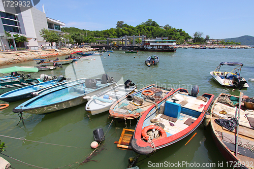 Image of Fishing boats along the pier in Hong Kong