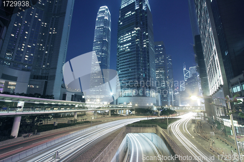 Image of Traffic through downtown of Hong Kong at night