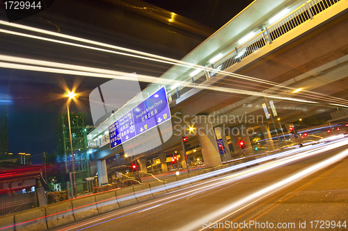 Image of Traffic through downtown of Hong Kong at night