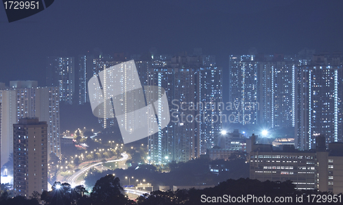 Image of Hong Kong apartment blocks at night