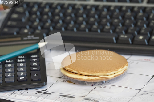 Image of Office breakfast with finance concept tools