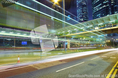 Image of Traffic through downtown of Hong Kong at night
