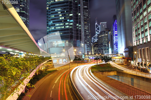 Image of Traffic through downtown of Hong Kong at night