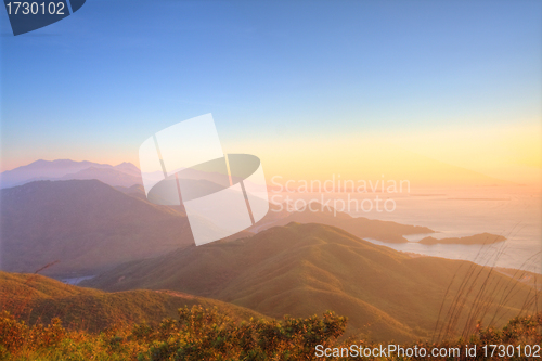 Image of Majestic mountain landscape at sunset in Hong Kong