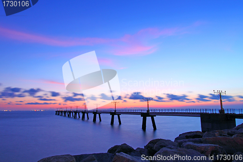 Image of Sunset view on runway lights