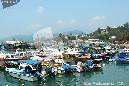 Image of Fishing and house boats anchored in Cheung Chau harbour. Hong Ko