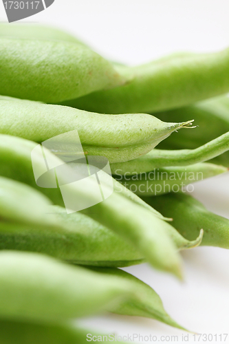 Image of Geen beans on white background, close-up.