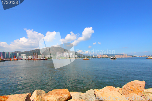 Image of Coastal landscape in Hong Kong at daytime, with many residential