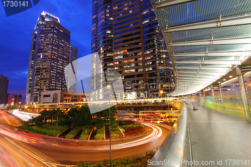 Image of Traffic through downtown of Hong Kong at night