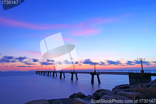 Image of Sunset view on runway lights