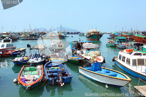 Image of Fishing and house boats anchored in Cheung Chau harbour. Hong Ko