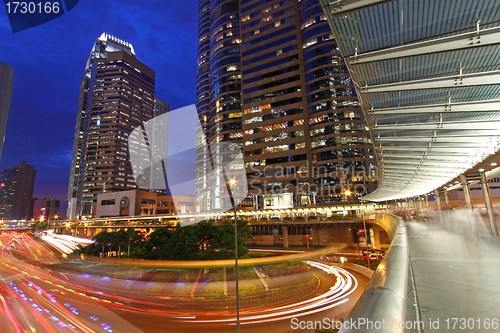 Image of Traffic through downtown of Hong Kong at night 