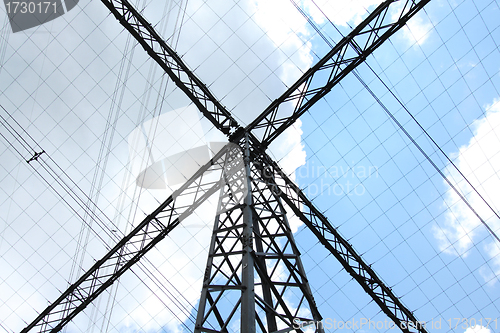 Image of Special type of power transmission tower with cables 