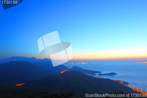 Image of Mountain landscape at sunset time