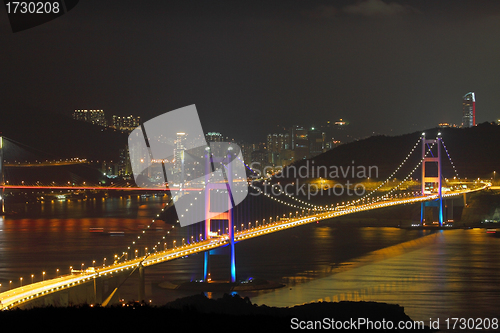 Image of Tsing Ma Bridge at night in Hong Kong