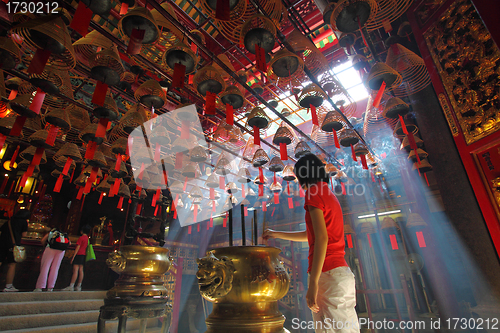 Image of HONG KONG - 26 Jul, Man Mo temple in Hong Kong with many incense
