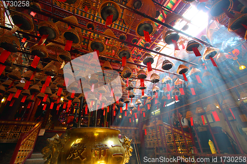 Image of HONG KONG - 26 Jul, Man Mo temple in Hong Kong with many incense