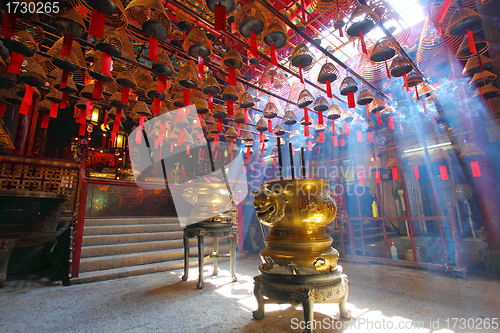 Image of HONG KONG - JULY 26:Man Mo temple in Hong Kong with many incense