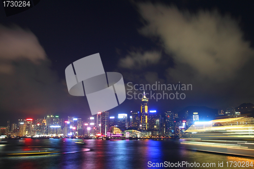 Image of Hong Kong skyline in cyber toned at night