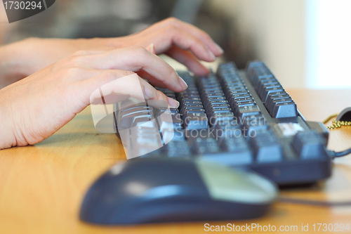 Image of Human hands using computer