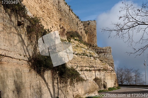 Image of Wall of Castello di Lombardia medieval castle in Enna, Sicily, Italy