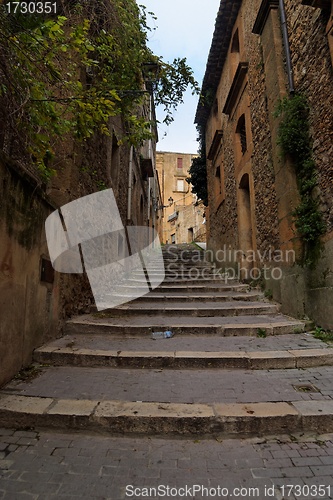 Image of Narrow street with staircase in Piazza Armerina town, Sicily, Italy