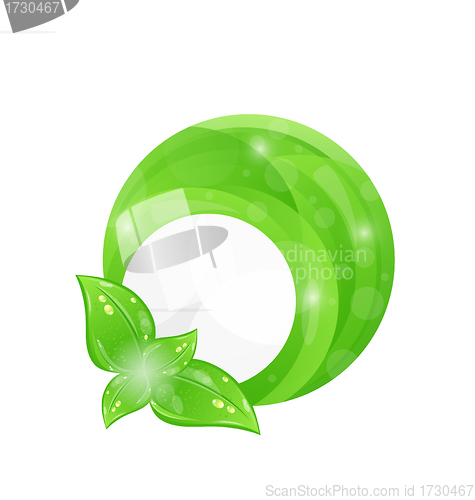Image of Green round frame with leaf elements, eco background