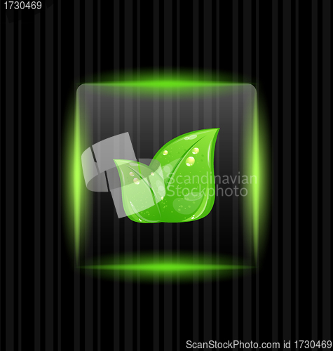 Image of Transparent frame with green leaves on striped background