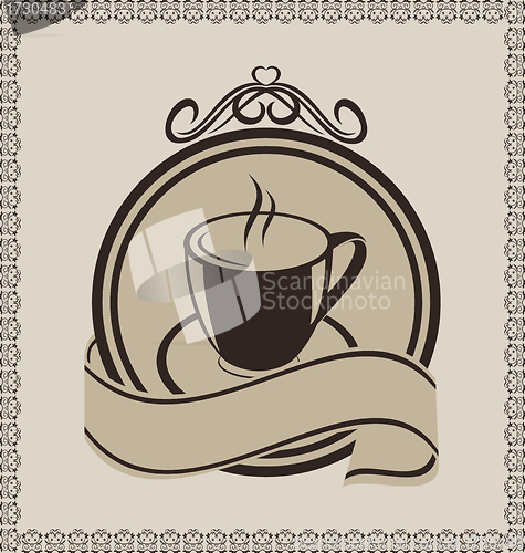 Image of Vintage label with coffee mug for packing