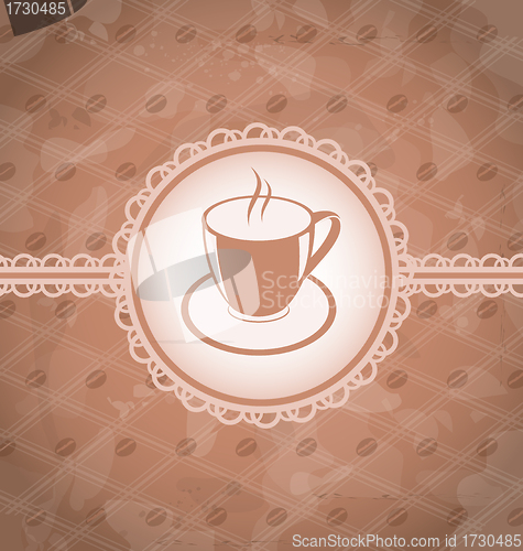 Image of Old grunge background with coffee label - cup, coffee bean's tex
