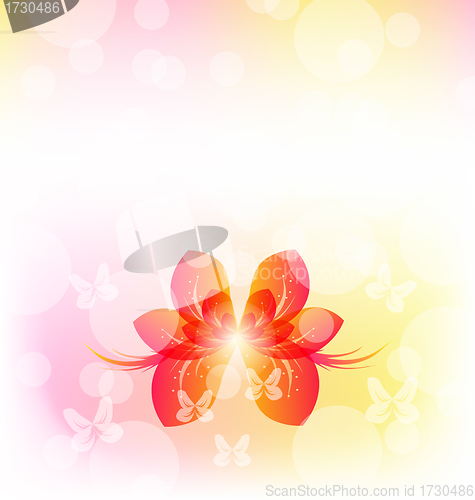 Image of Elegant invitation with red transparent butterfly and copy space