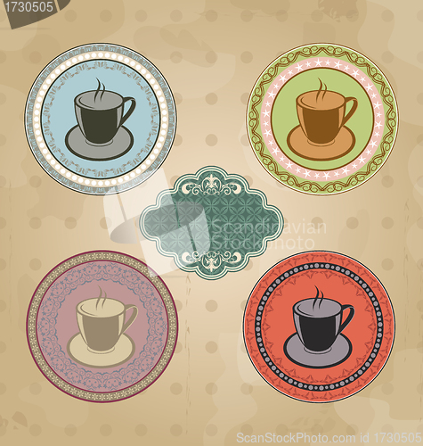 Image of Set of vintage retro coffee labels with ornament elements