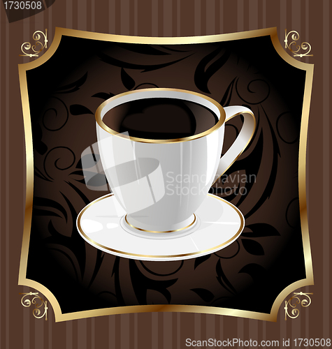 Image of Vintage label for wrapping coffee, background with coffee cup