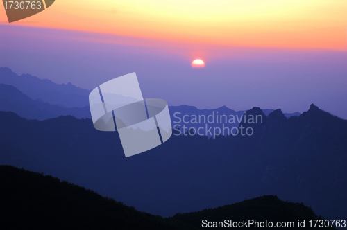 Image of Landscape of sunrise on the top of mountains