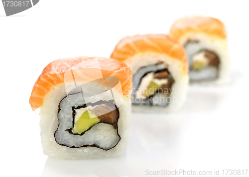 Image of sushi with salmon and avocado