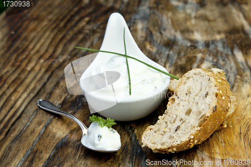 Image of fresh bread with herb curd dinner