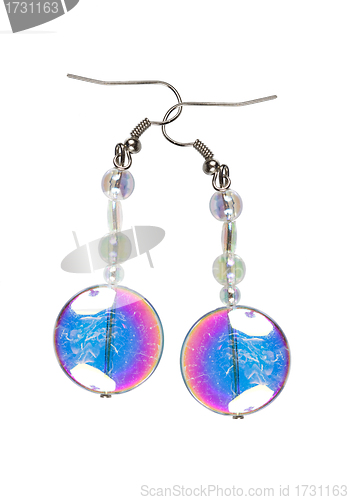 Image of Earrings made of colored glass on a white background