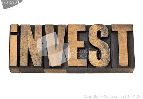 Image of invest word in vintage wood type