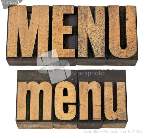 Image of menu word in letterpress wood type