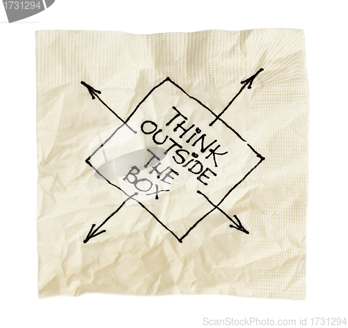 Image of think outside the box on a napkin