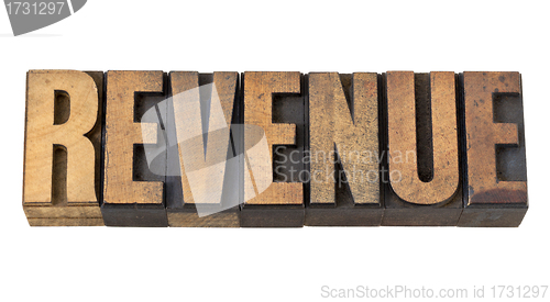 Image of revenue word in vintage wood type