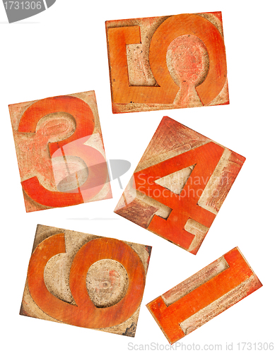 Image of red orange numbers in wood type