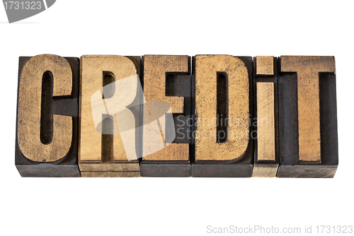 Image of credit word in wood type