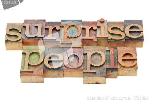 Image of surprise people in wood type