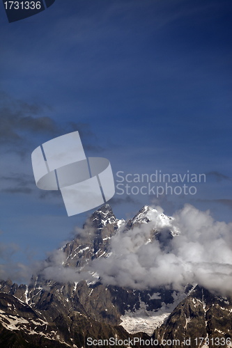 Image of High mountains in clouds. Caucasus Mountains, Georgia