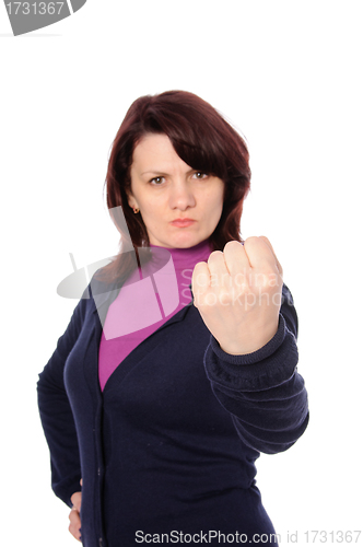 Image of woman in the dark blue cardigan