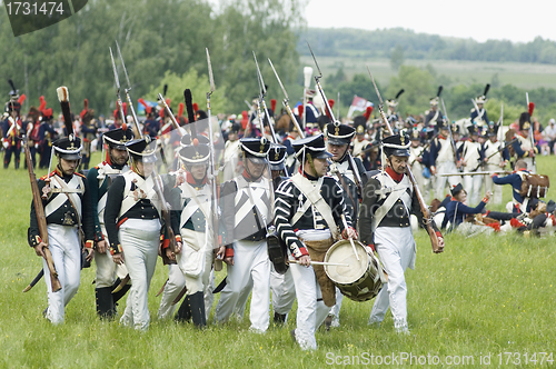 Image of Borodino battle. Soldiers marching out