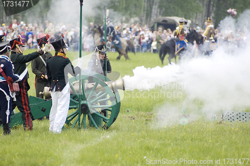 Image of Borodino battle. Soldiers shutting