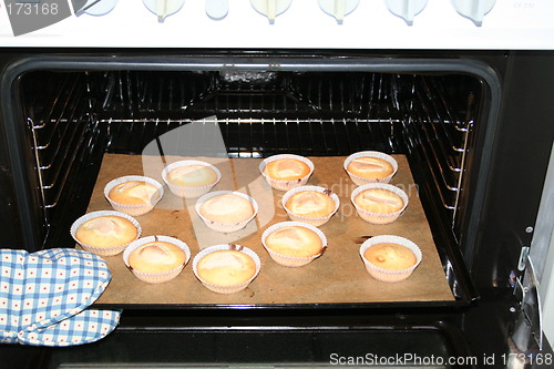 Image of The muffins are taken out from the oven