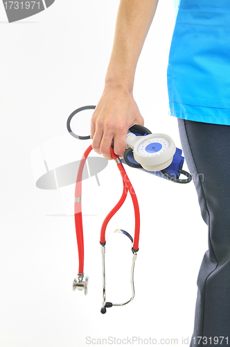 Image of Doctor with stethoscope and sphygmomanometer 